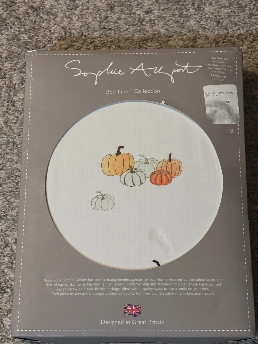 NWT Sophie Allport Pumpkin Cat Full Sheet Set
